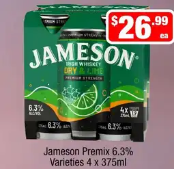 Liquor Stax Jameson Premix 6.3% Varieties 4 x 375ml offer