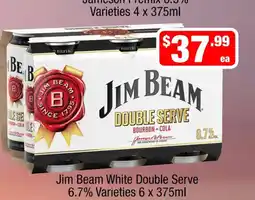 Liquor Stax Jim Beam White Double Serve 6.7% Varieties 6 x 375ml offer