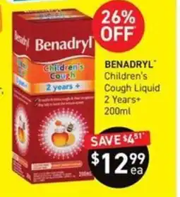 Chemist King BENADRYL Children's Cough Liquid 2 Years+ 200ml offer