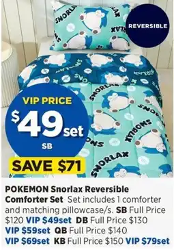 Spotlight Pokemon snorlax reversible comforter set offer