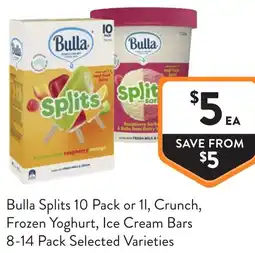 Foodworks Bulla Splits Crunch Frozen Yoghurt Ice Cream Bars offer