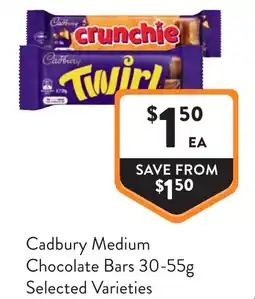 Foodworks Cadbury Medium Chocolate Bars offer