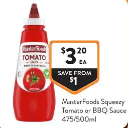 Foodworks Masterfoods squeezy tomato or bbq sauce offer