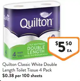 Foodworks Quilton Classic White Double Length Toilet Tissue offer