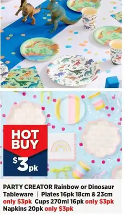 Spotlight Party creator rainbow or dinosaur tableware plates offer