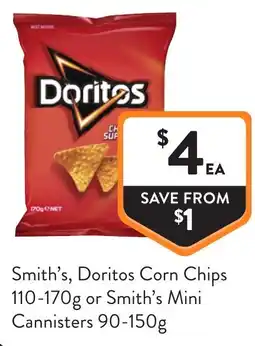 Foodworks Smiths Doritos Corn Chips or Smiths Mini Cannisters offer