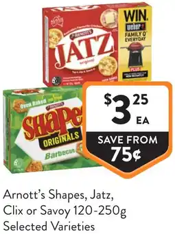 Foodworks Arnotts Shapes Jatz Clix or Savoy offer