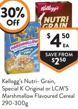 Foodworks Kelloggs nutri grain special k original or lcms marshmallow flavoured cereal offer