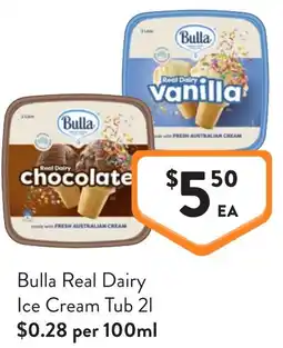 Foodworks Bulla Real Dairy Ice Cream Tub offer