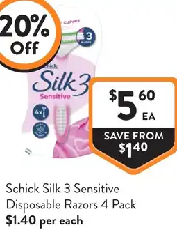 Foodworks Schick Silk 3 Sensitive Disposable Razors offer