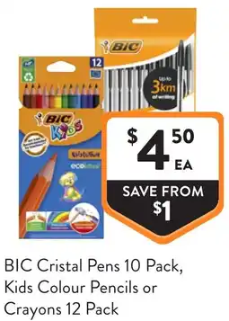 Foodworks Bic cristal pens kids colour pencils or crayons offer