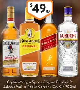 Foodworks Captain morgan spiced original bundy up johnnie walker red or gordons dry gin offer