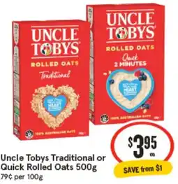 IGA Uncle Tobys Traditional or Quick Rolled Oats offer