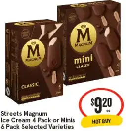 IGA Streets Magnum Ice Cream 4 Pack or Minis offer