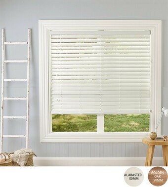Spotlight 50% off Ready-To-Hang 50mm White Faux Wood Venetian Blinds offer