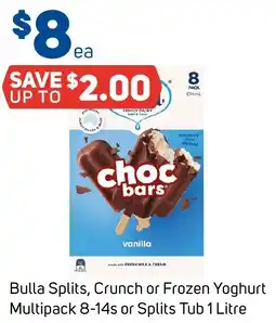 Foodland Bulla Splits, Crunch or Frozen Yoghurt Multipack 8-14s or Splits Tub offer