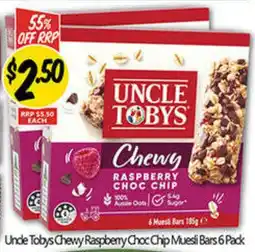 NQR Unde Tobys Chewy Raspberry Choc Chip Muesli Bars offer