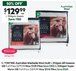 Harris Scarfe Australian Washable Wool Quilt offer