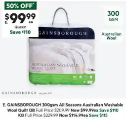 Harris Scarfe All Seasons Australian Washable Wool Quilt QB offer