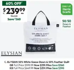 Harris Scarfe White Goose Down & 50% Feather Quilt QB offer