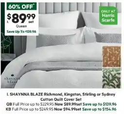 Harris Scarfe Richmond, Kingston, Stirling or Sydney Cotton Quilt Cover Set offer