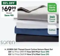 Harris Scarfe Thread Count Cotton Sateen Sheet Set offer