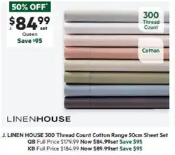 Harris Scarfe Thread Count Cotton Range 50cm Sheet Set offer