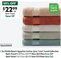 Harris Scarfe Resort Egyptian Cotton Zero Twist Towel Collection Bath Towel offer