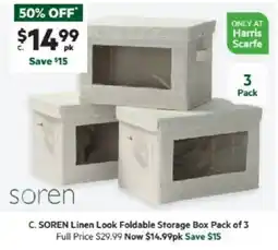 Harris Scarfe Linen Look Foldable Storage Box Pack of 3 offer