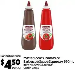 C-Store Distribution MasterFoods Tomato or Barbecue Sauce Squeezy offer
