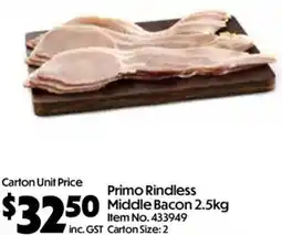C-Store Distribution Primo Rindless Middle Bacon offer