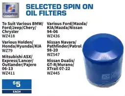 Burson Auto Parts Selected spin on oil filters offer