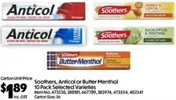 C-Store Distribution Soothers, Anticol or Butter Menthol offer