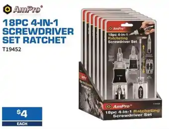 18pc 4-in-1 screwdriver set ratchet