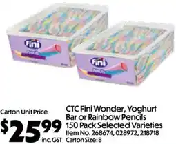 C-Store Distribution CTC Fini Wonder, Yoghurt Bar or Rainbow Pencils 150 Pack offer