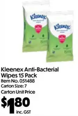 C-Store Distribution Kleenex Anti-Bacterial Wipes 15 Pack offer
