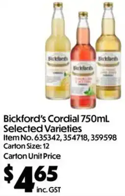 C-Store Distribution Bickford's Cordial offer