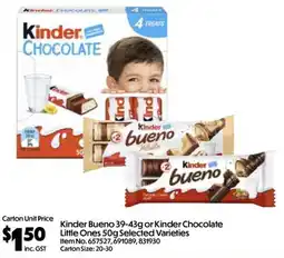 C-Store Distribution Kinder Bueno 39-43g or Kinder Chocolate Little Ones offer