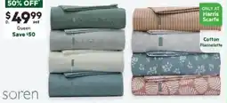 Harris Scarfe SOREN Plain Dyed or Print Cotton Flannelette Sheet Set QB offer