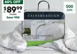 Harris Scarfe GAINSBOROUGH 500gsm Winter Weight Australian Washable Wool Quilt QB offer