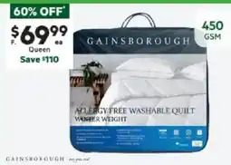 Harris Scarfe GAINSBOROUGH 450gsm Allergy Free Winter Weight Washable Quilt QB offer
