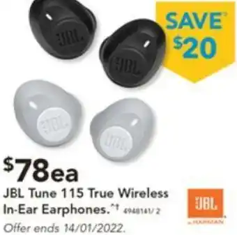Harvey Norman JBL Tune 115 True Wireless In-Ear Earphones offer
