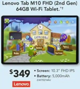 Harvey Norman Lenovo Tab M10 FHD (2nd Gen) 64gb Wi-Fi Tablet offer