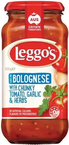 IGA Leggo’s Pasta Sauce 490‑500g Selected Varieties offer