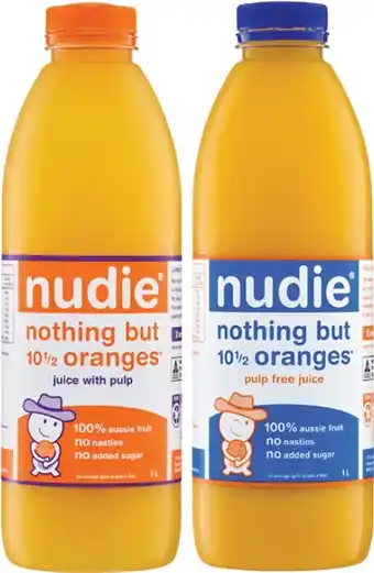 IGA Nudie Orange Juice With Pulp or Pulp Free 1 Litre offer