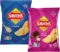 IGA Smith’s Crinkle Cut Chips 45g, Doritos Cheese Supreme or Twisties 45g Selected Varieties offer