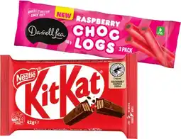 IGA Nestlé Kit Kat Bars 45g or Darrell Lea Choc Logs 3 Pack Selected Varieties offer