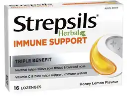 IGA Strepsils Herbal Immune Support Sore Throat Relief Lozenges Honey Lemon offer