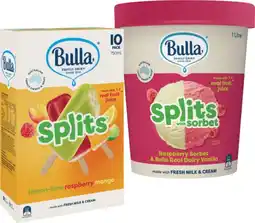 IGA Bulla Splits Ice Cream Sticks 10 Pack or Sorbet 1 Litre Selected Varieties offer
