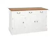 LivingStyles Tasmania Mahogany Timber 3 Door 3 Drawer 145cm Buffet Table, Caramel/White offer
